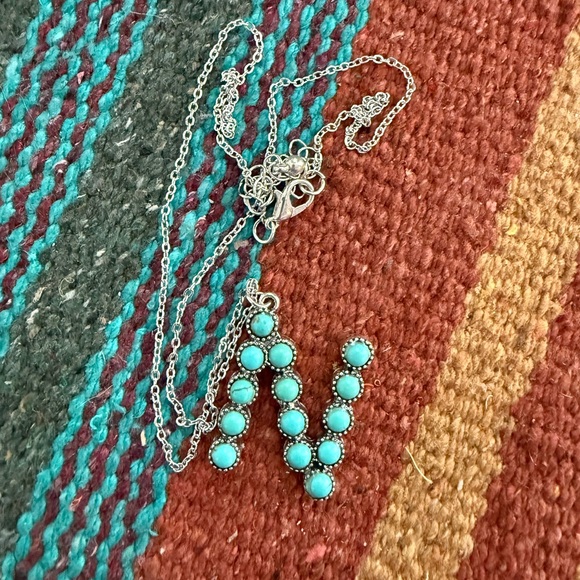 Jewelry - Faux Turquoise Beaded Initial Necklace